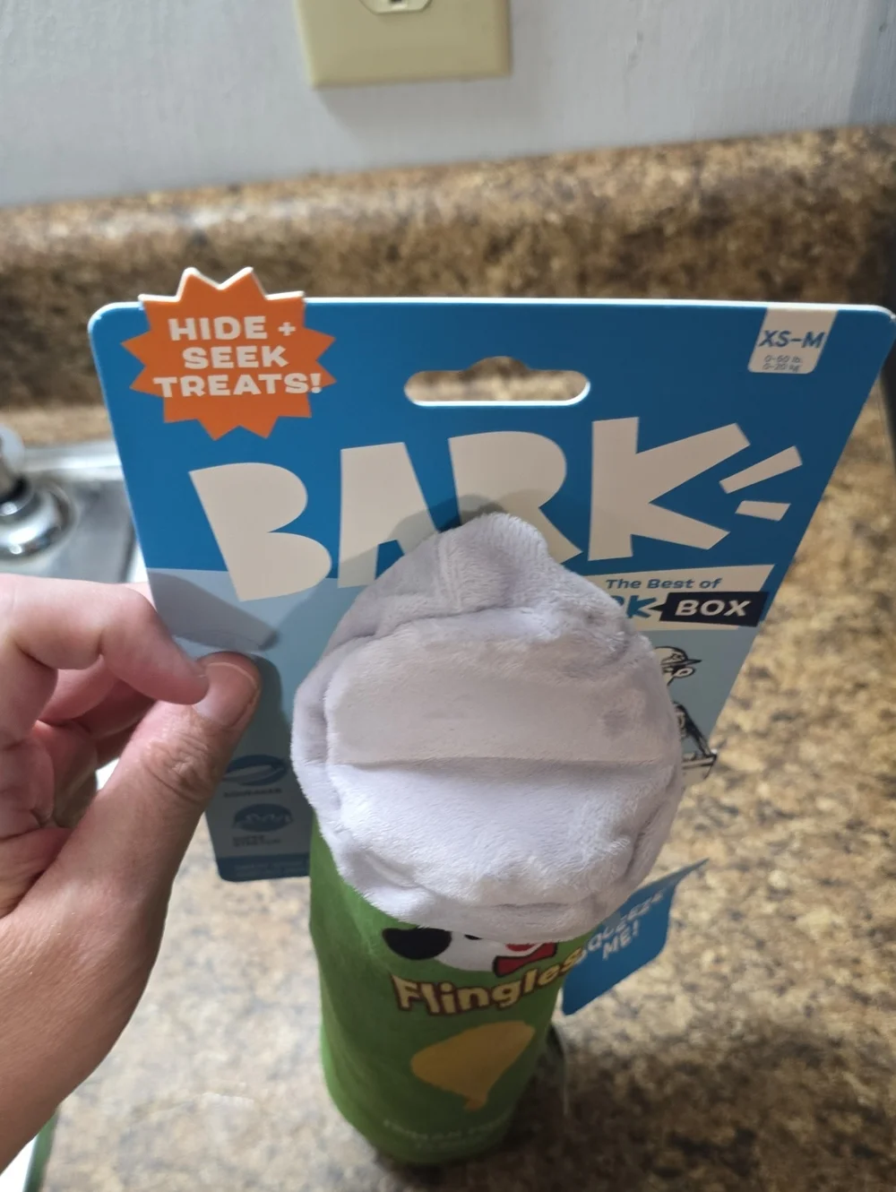 Bark Flingles Can  Plush Dog Toy - Green, Yellow and White NWT  XS-M 0-50 Pounds